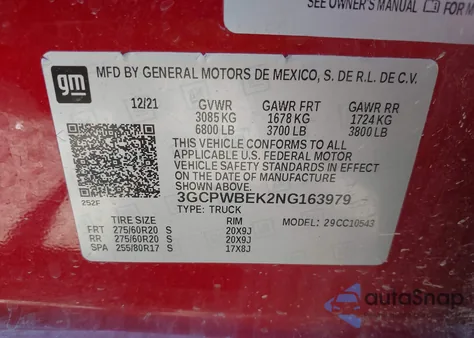 2022 Chevrolet Silverado 1500 Ltd 2Wd Short Bed Custom из США, поврежденный, VIN 3GCPWBEK2NG163979